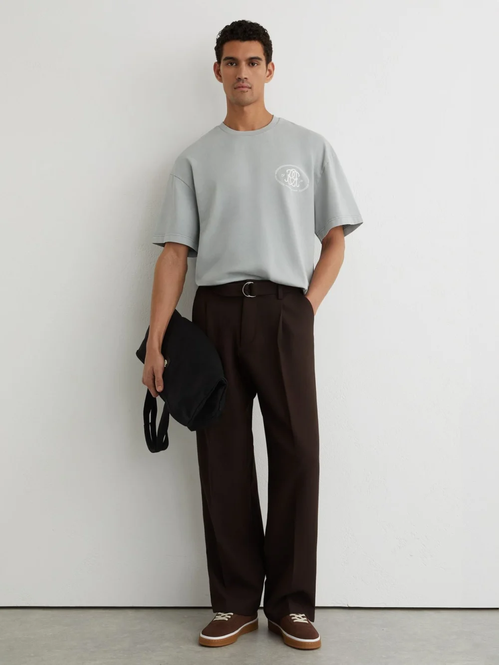 Reiss Powder Blue Monogram-print Pigment-dyed Relaxed T-shirt