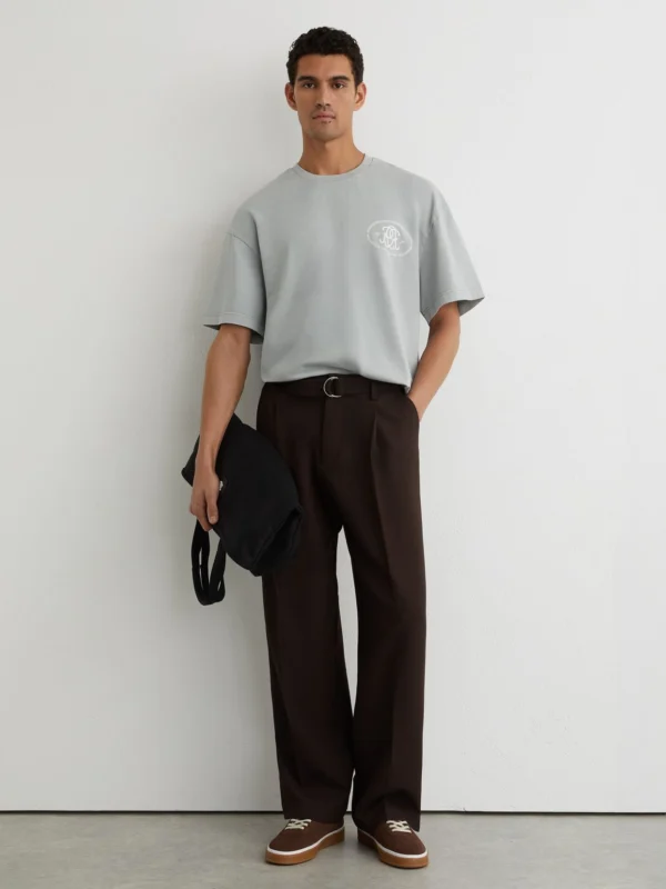 Reiss Powder Blue Monogram-print Pigment-dyed Relaxed T-shirt