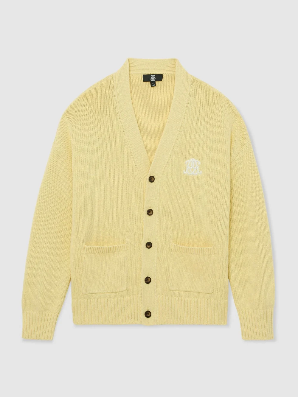 Reiss Powder Yellow Monogram-embroidered Relaxed Cardigan, view 2