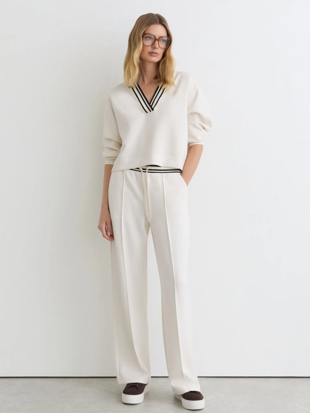 Reiss Premium Interlock Stripe-waist Joggers in ivory