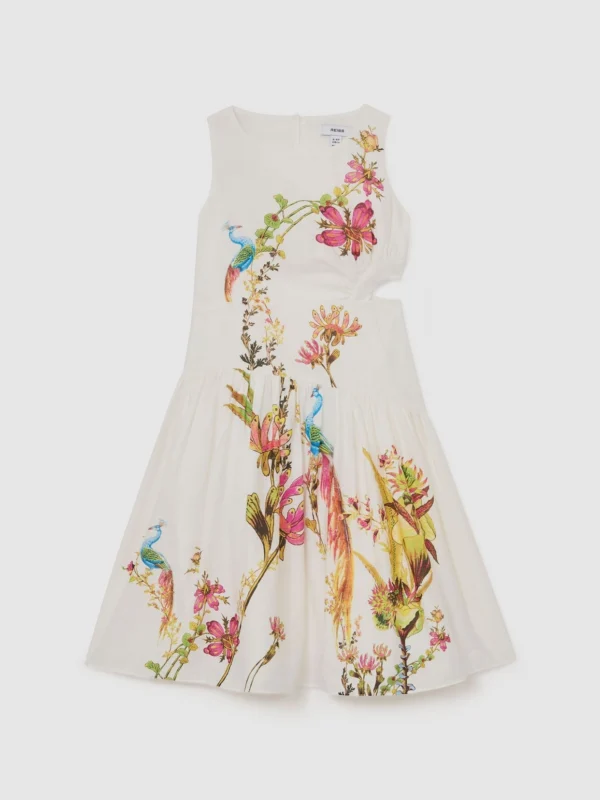 Reiss Print Floral-print Cut-out Midi Dress,