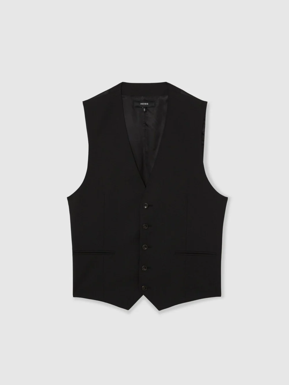 Reiss Promise Men's Black Wool-blend Tailored-fit Waistcoat, view 2