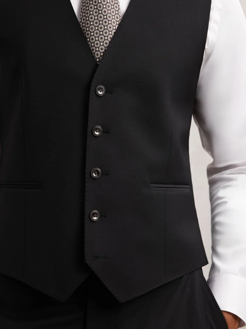 Reiss Promise Men's Black Wool-blend Tailored-fit Waistcoat, view 4