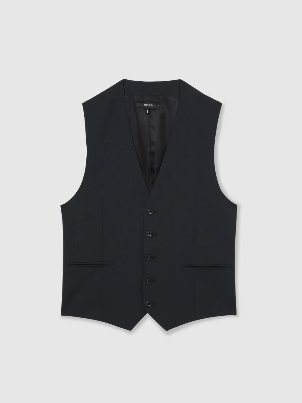 Reiss Promise Men's Navy Wool-blend Tailored-fit Waistcoat, view 2