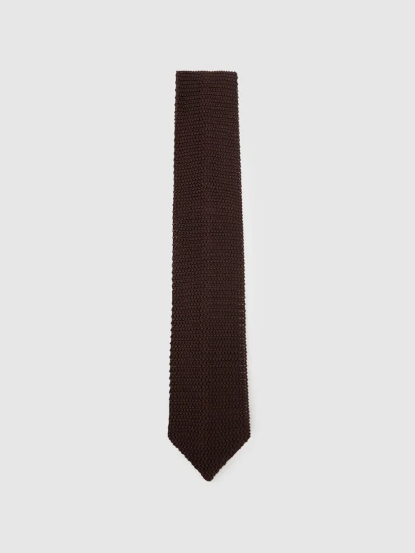 Reiss Punto Men's Dark Brown Silk Knitted Tie,