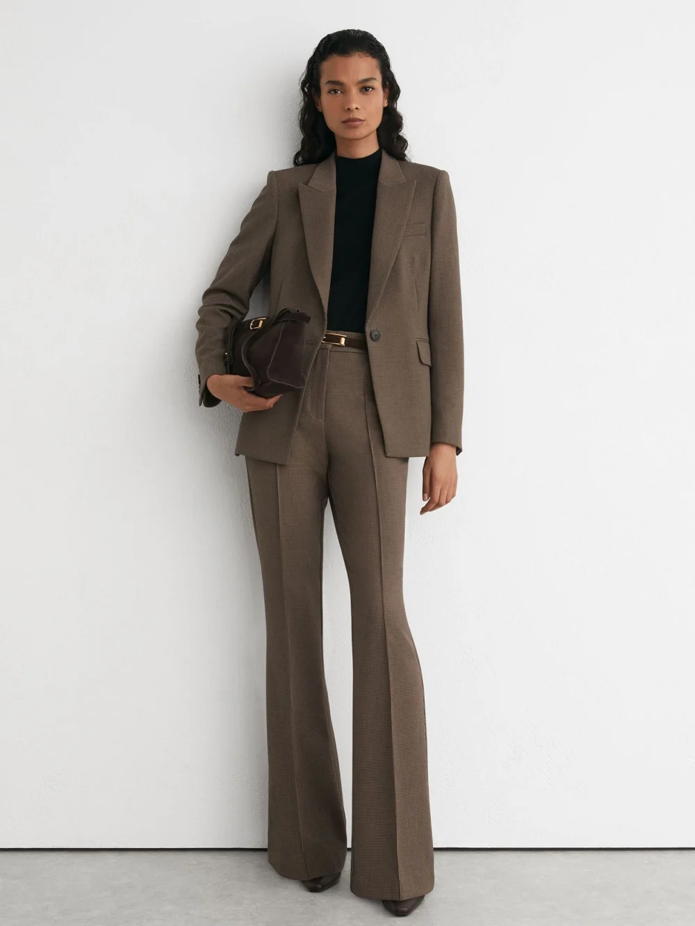 Reiss Puppytooth Petite Flared Suit Trousers