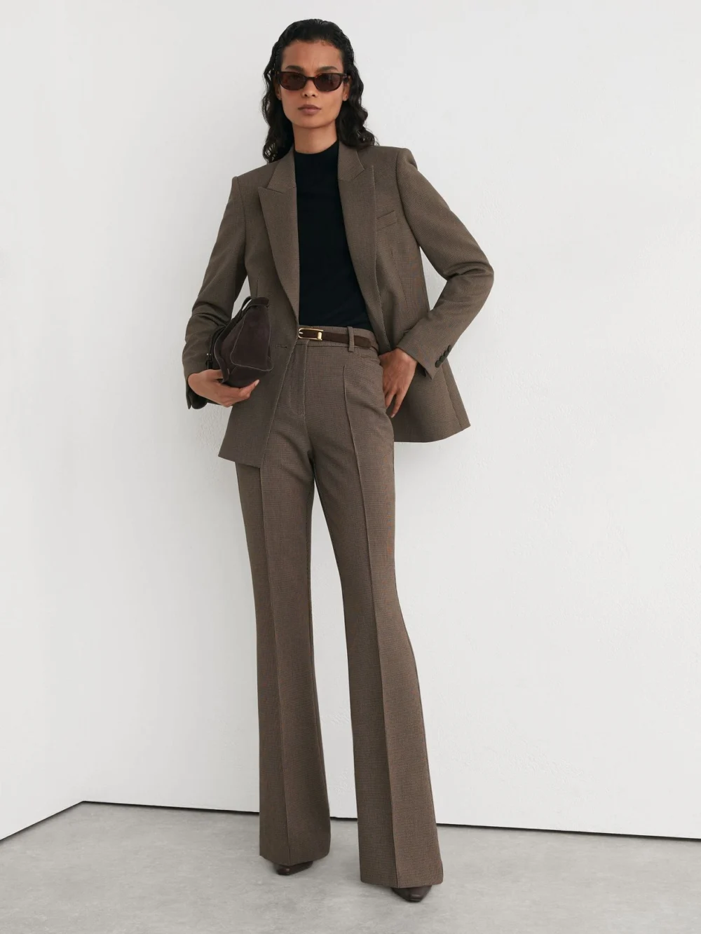 Reiss Puppytooth Petite Flared Suit Trousers, view 5
