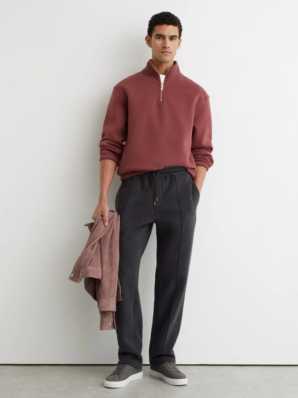 Reiss Raspberry Pink Cotton-blend Washed Half-zip Sweatshirt, view 3