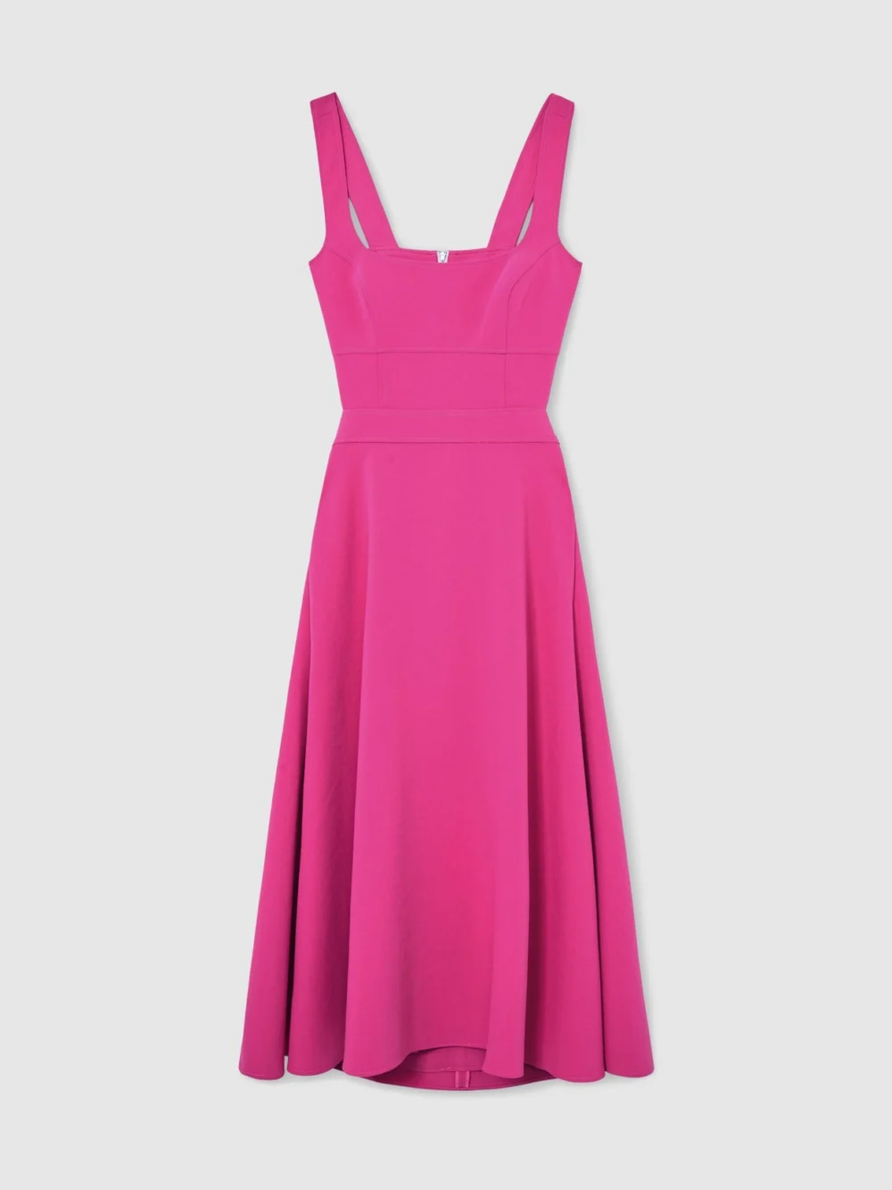 Reiss Raspberry Pink Waisted Cut-out Twill Midi Dress, view 2
