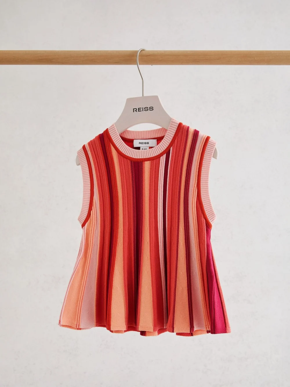 Reiss Red 3-9 yrs Stripe-knit Peplum Top, view 2