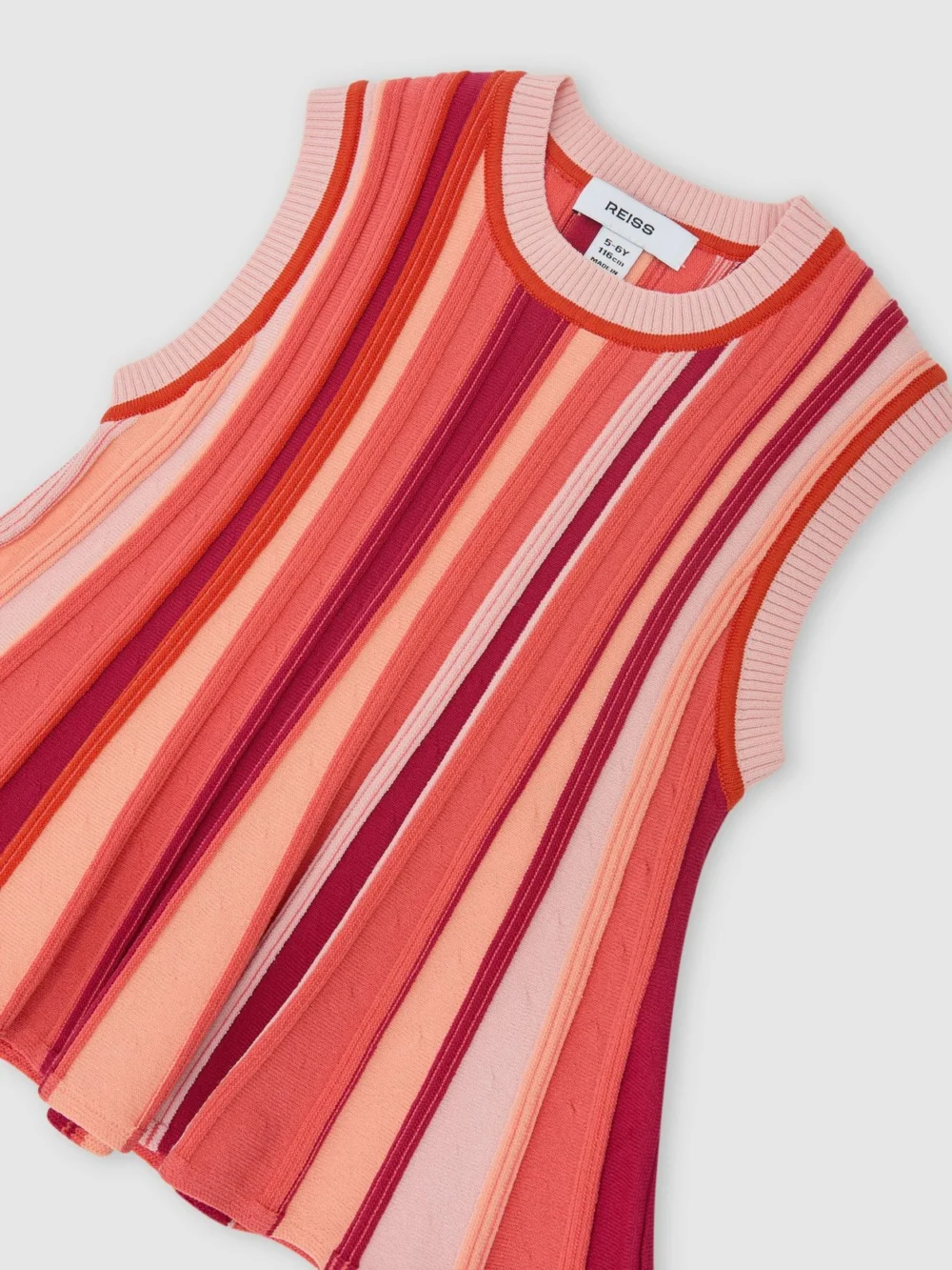 Reiss Red 3-9 yrs Stripe-knit Peplum Top, view 3