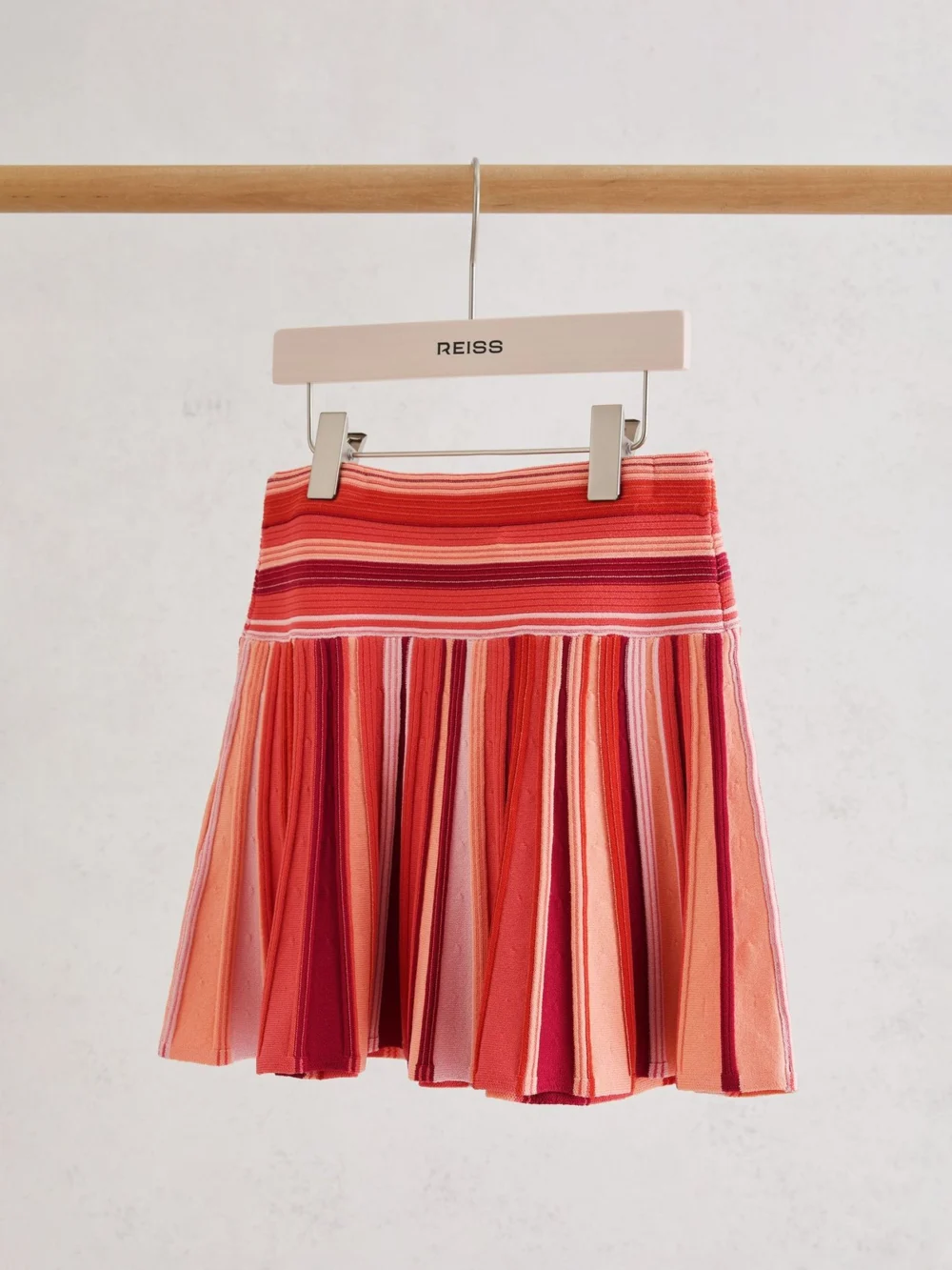 Reiss Red 3-9 yrs Stripe-knit Pleated Skirt, view 2