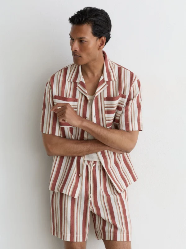 Reiss Red & Stone Striped Drawstring Shorts