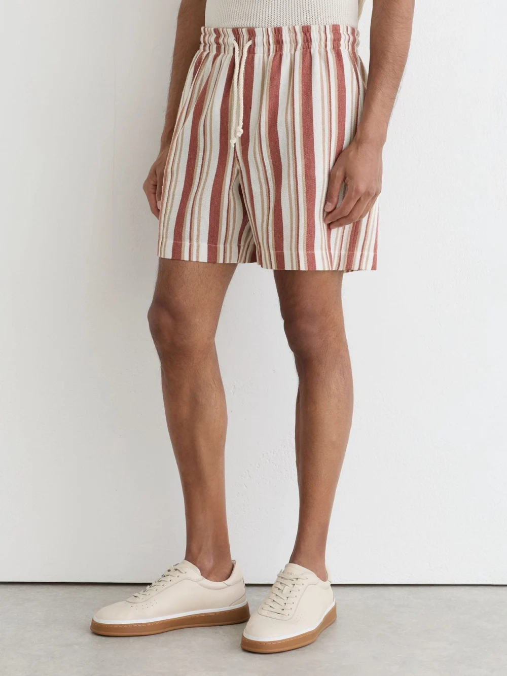 Reiss Red & Stone Striped Drawstring Shorts, view 3