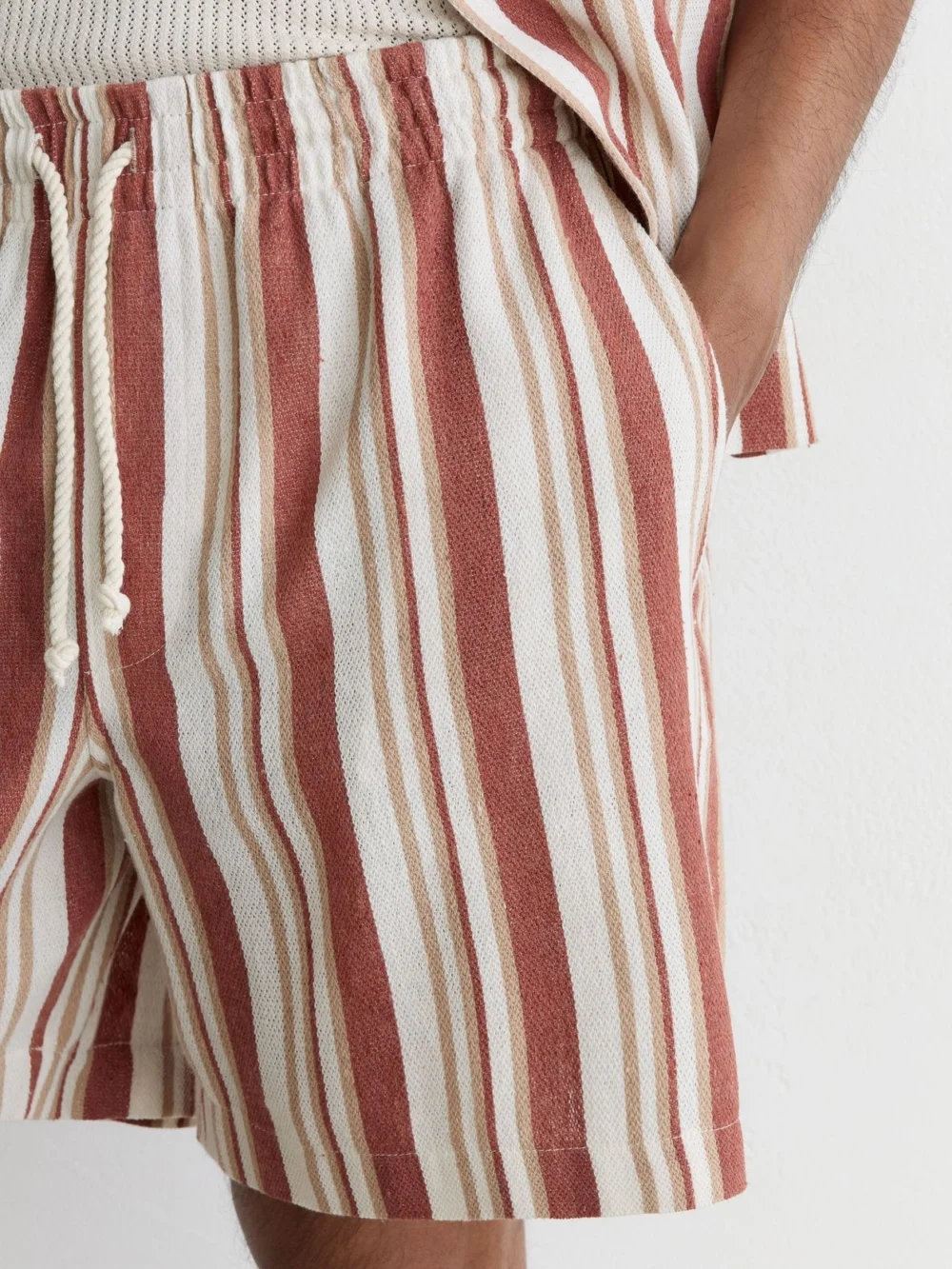 Reiss Red & Stone Striped Drawstring Shorts, view 4