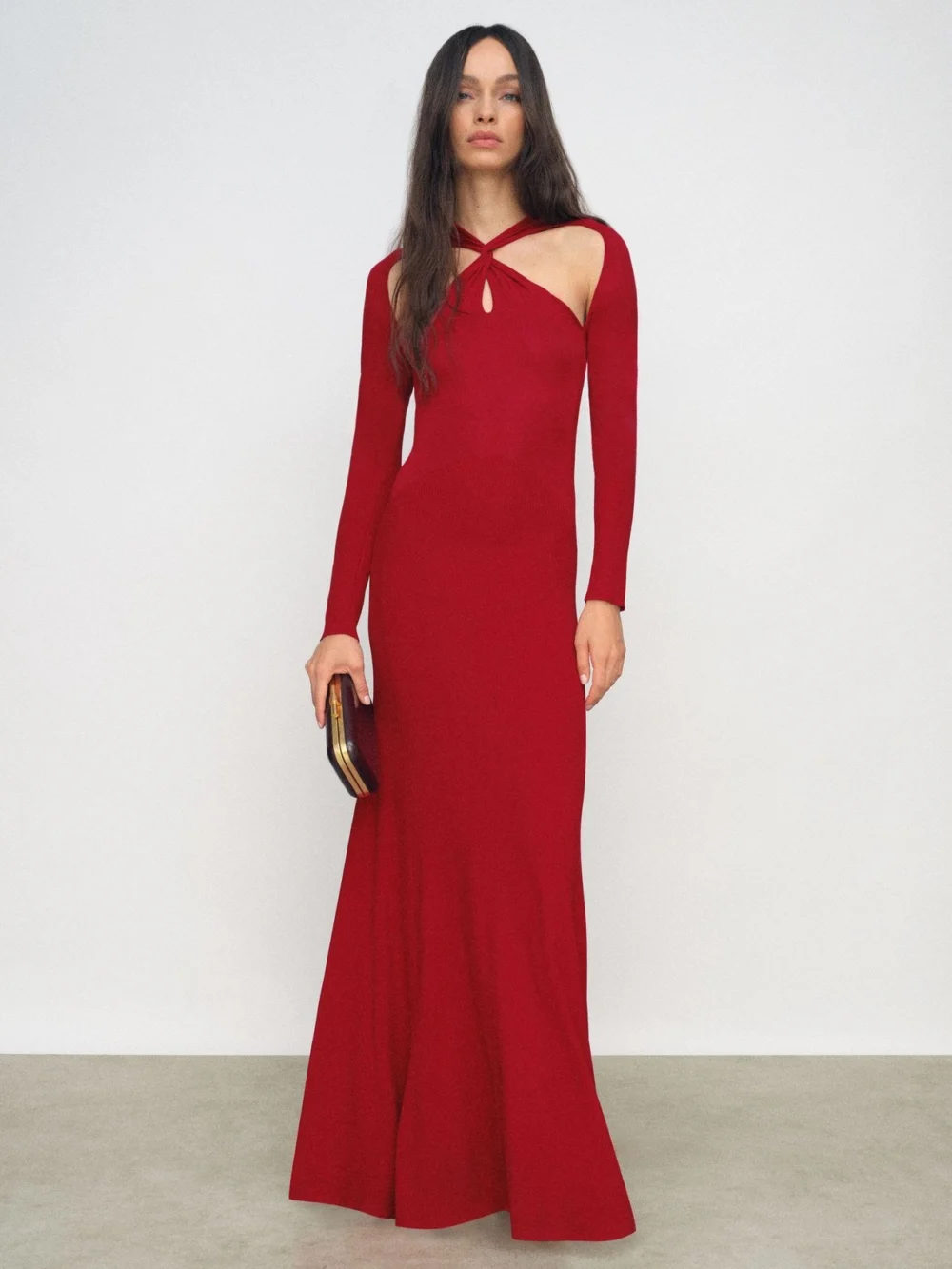 Reiss Red Cut-out Knitted Maxi Dress