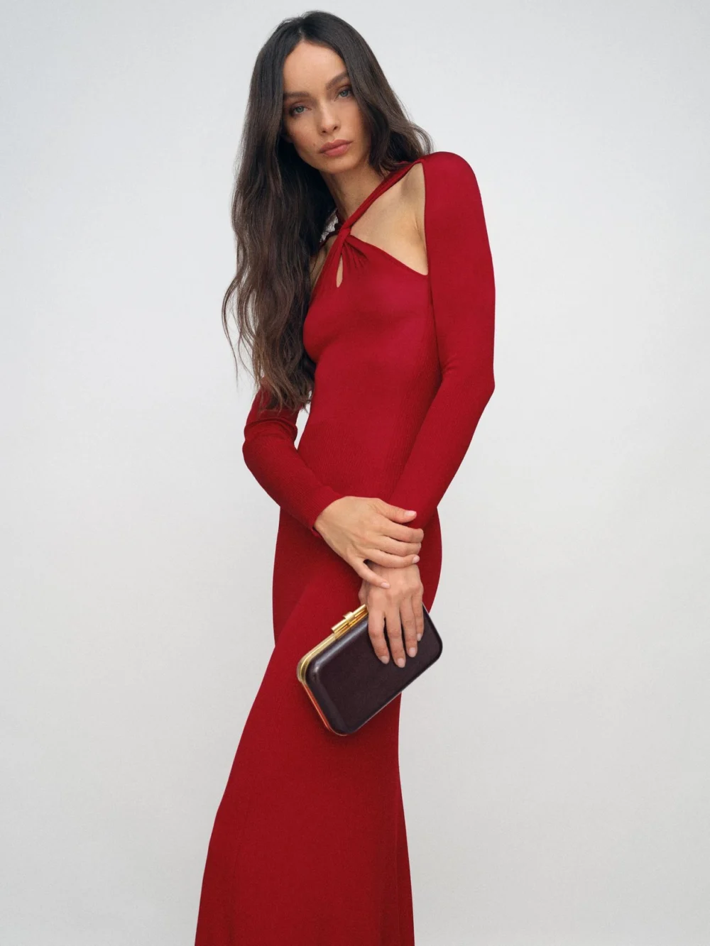 Reiss Red Cut-out Knitted Maxi Dress, view 4