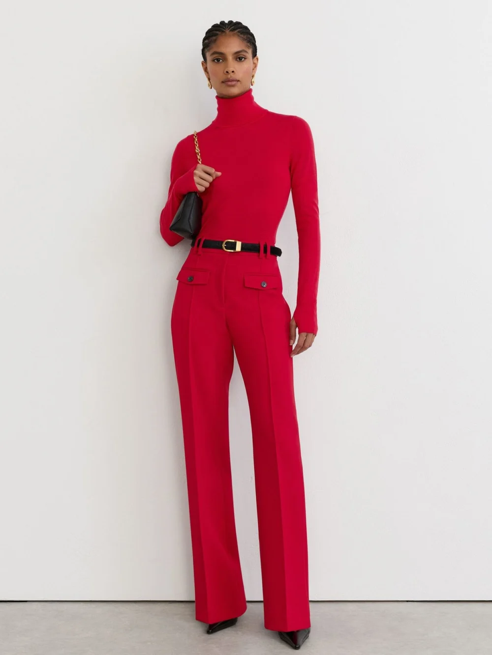 Reiss Red Merino Wool Roll-neck Jumper, view 3