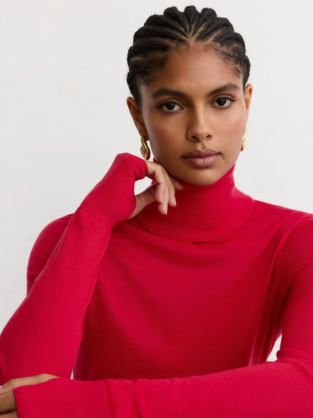 Reiss Red Merino Wool Roll-neck Jumper, view 4