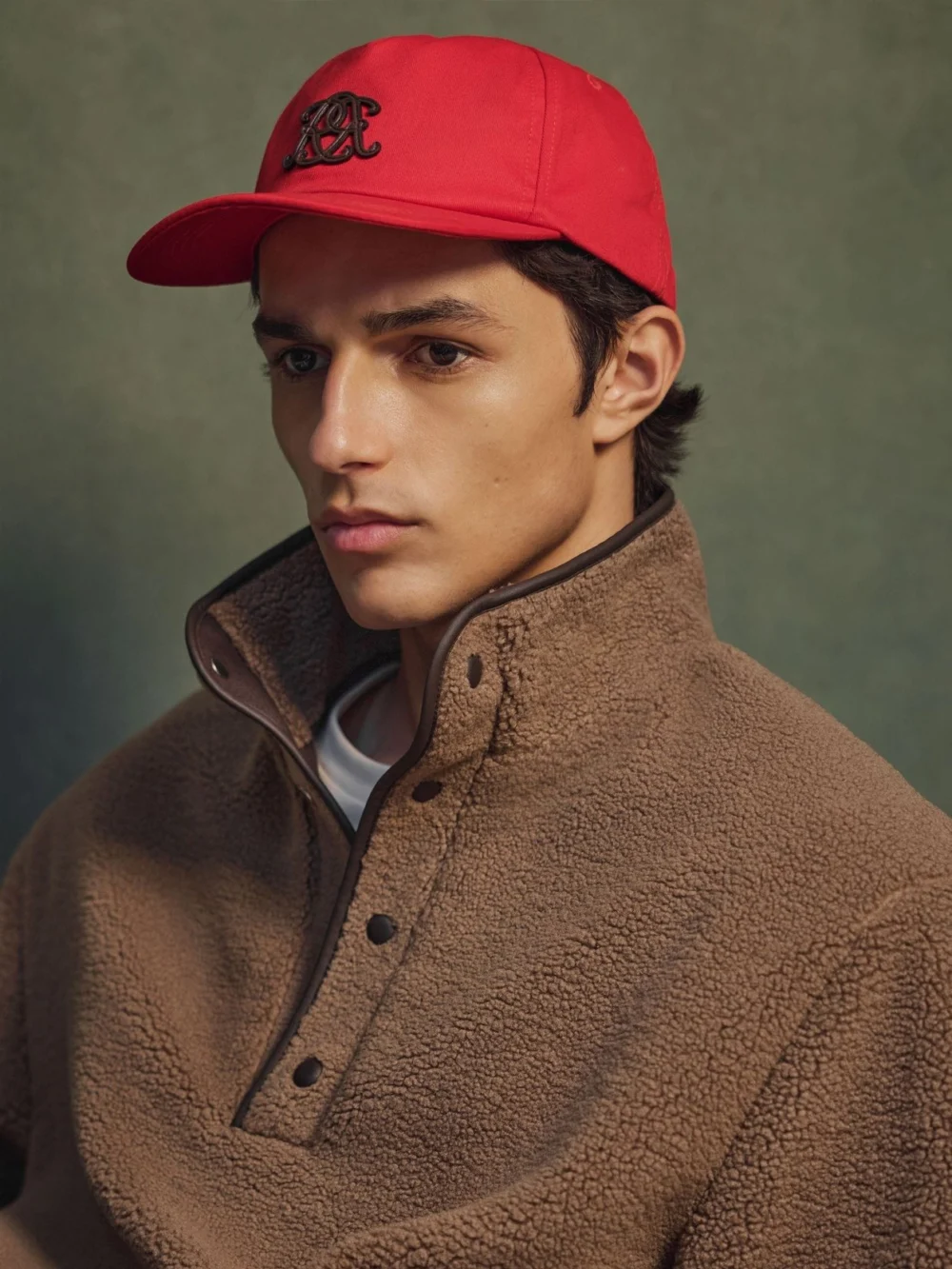 Reiss Red Monogram Cotton Trucker Cap,