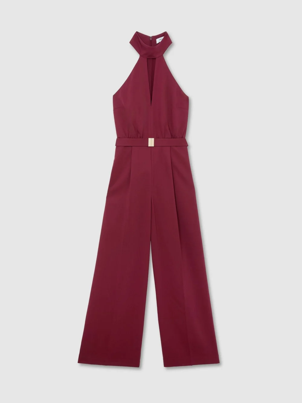 Reiss Red Petite Halterneck Belted Wide-leg Jumpsuit, view 2