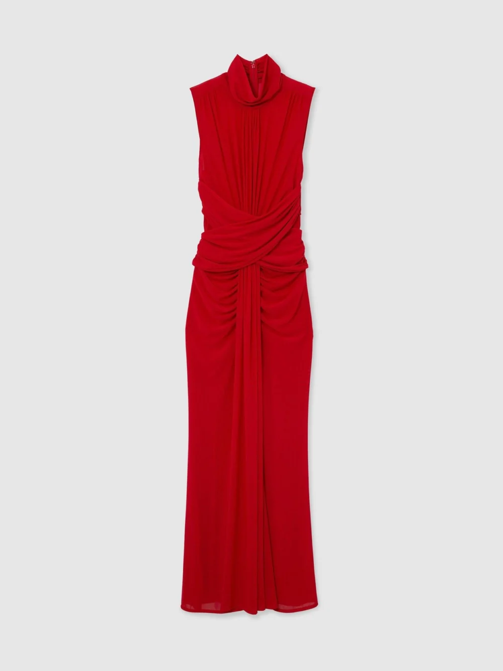 Reiss Red Petite Sheer Ruched Sleeveless Maxi Dress, view 2
