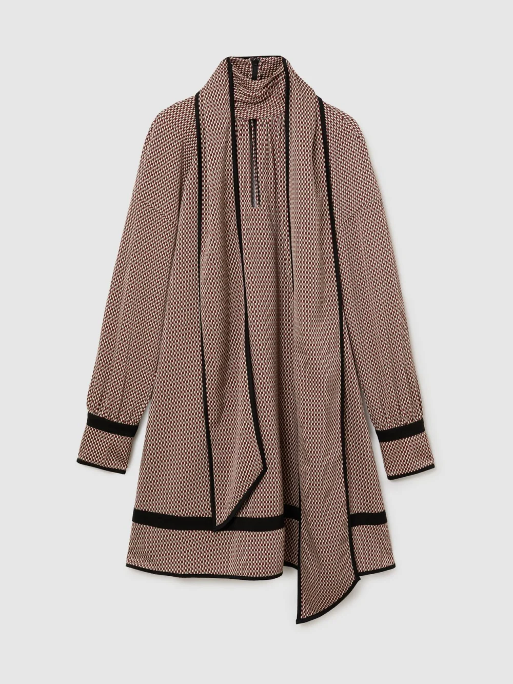 Reiss Red Printed Scarf-neck Swing Mini Dress, view 3