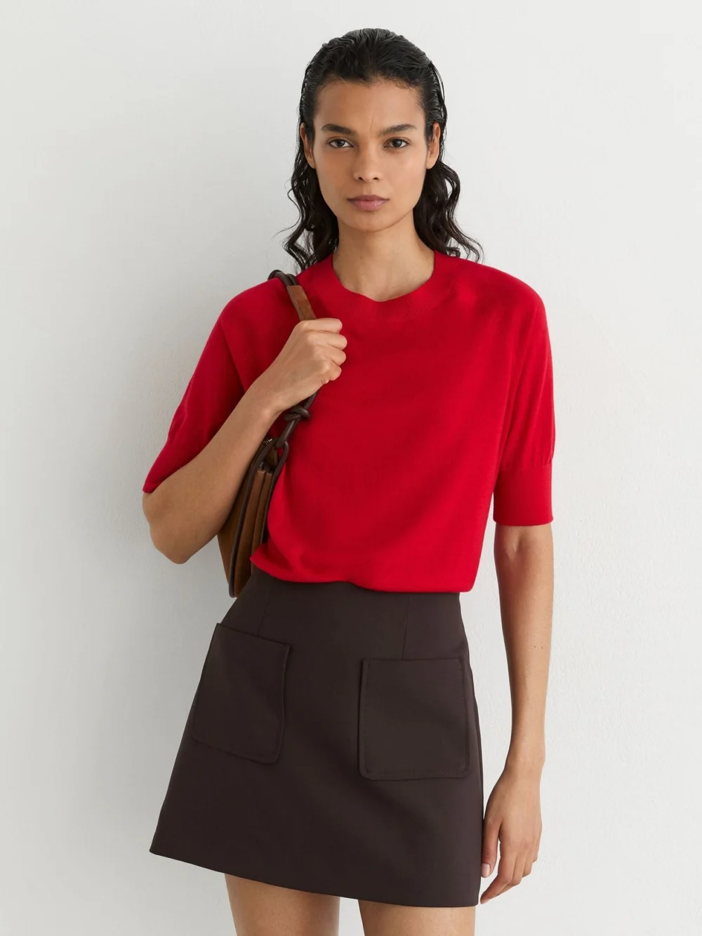 Reiss Red Ultra-soft Merino Wool Crew-neck T-shirt, view 4