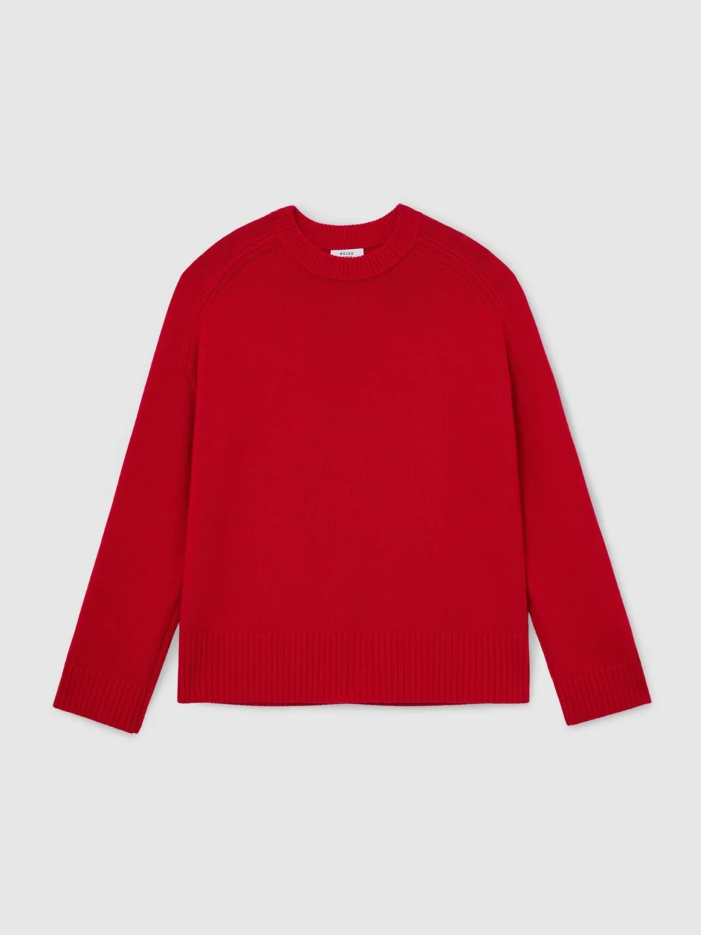 Reiss Red Wool-cashmere Crew-neck Raglan Jumper, view 2