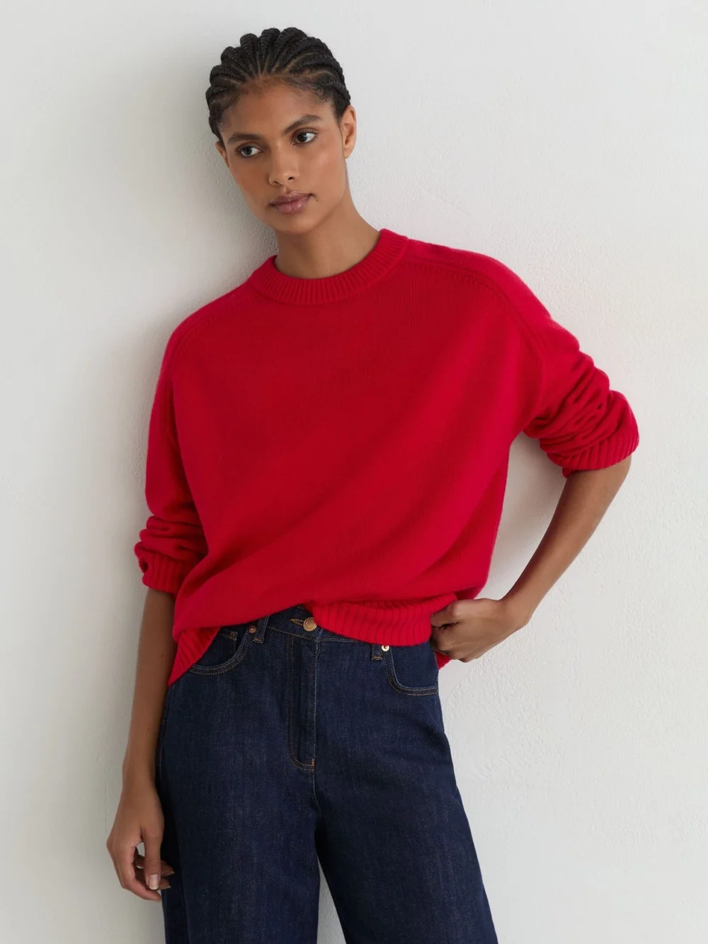 Reiss Red Wool-cashmere Crew-neck Raglan Jumper, view 3