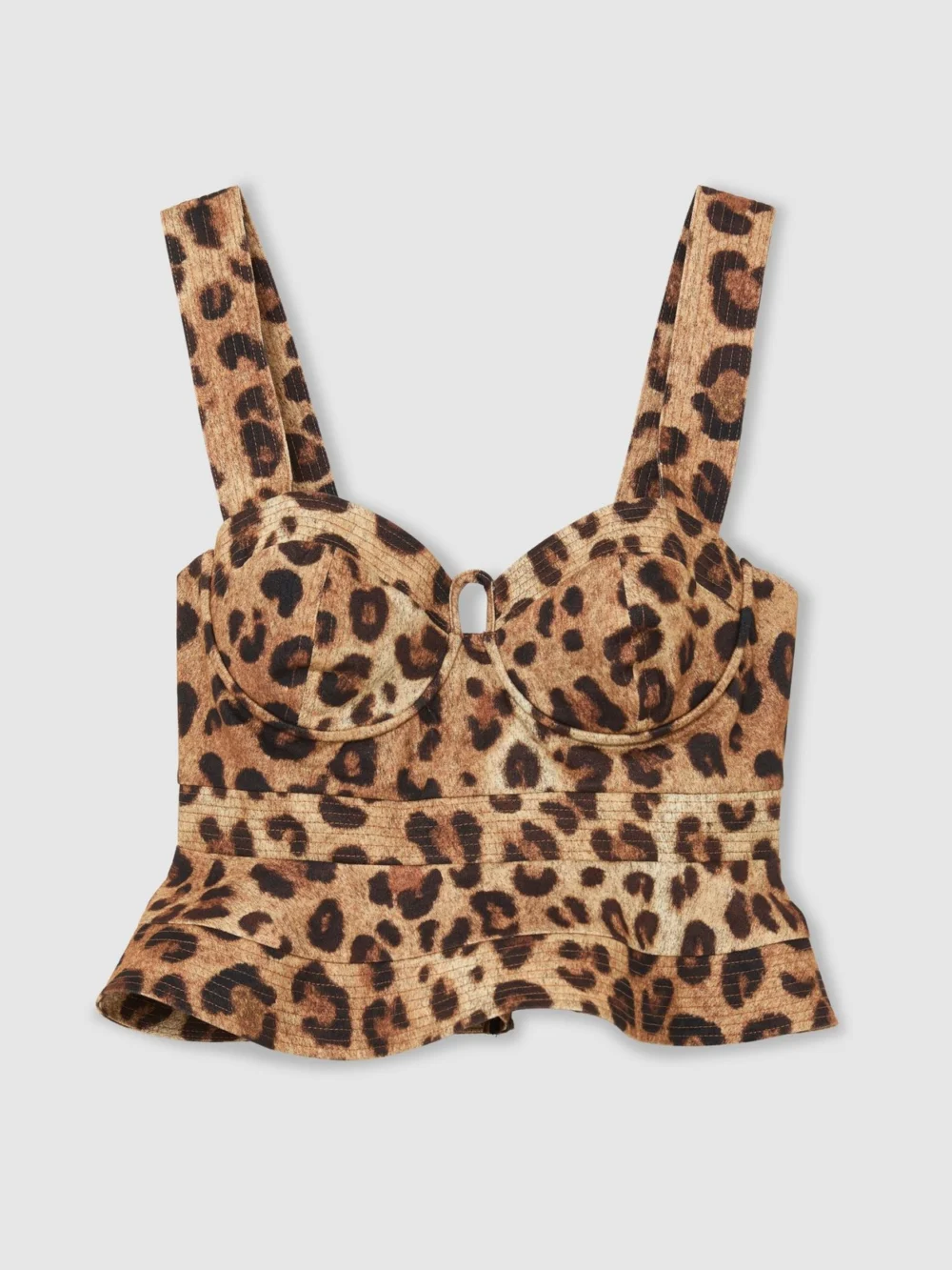 Reiss Rema Neutral Cotton Leopard-print Bustier Top, 14, view 2