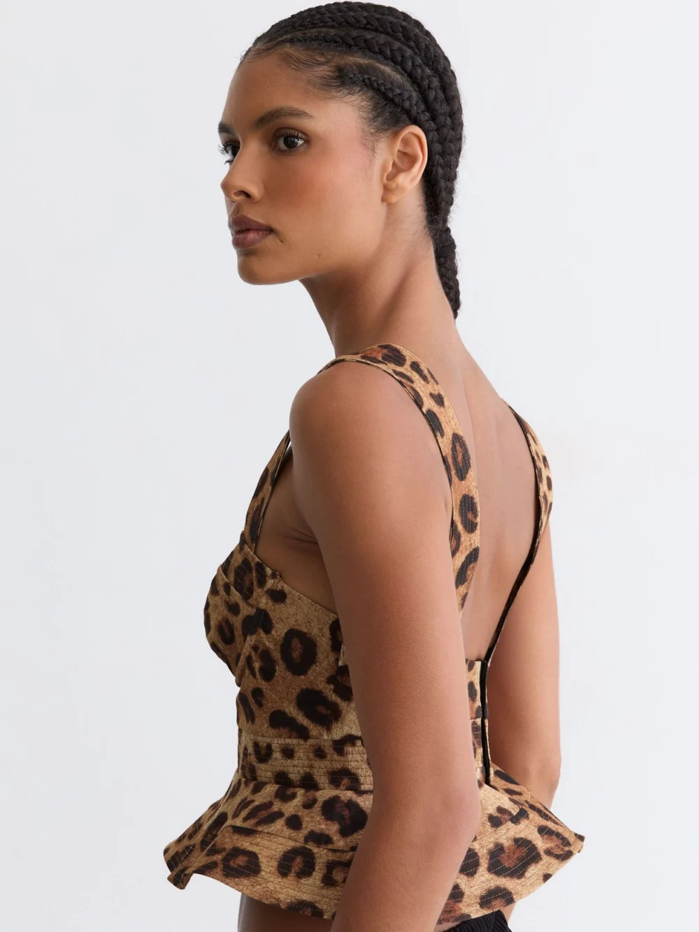 Reiss Rema Neutral Cotton Leopard-print Bustier Top, 14, view 4