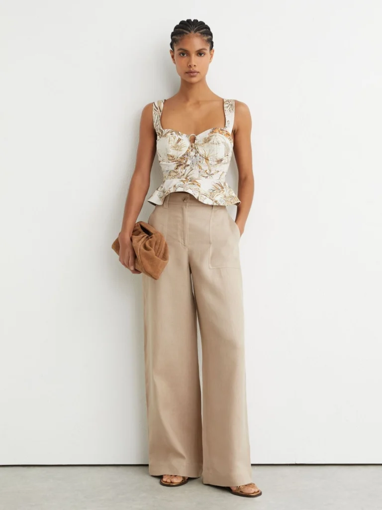 Reiss Remi Neutral Cotton Safari Print Bustier Top, 4