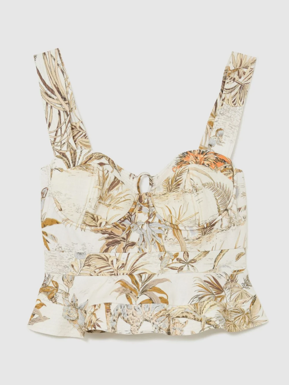 Reiss Remi Neutral Cotton Safari Print Bustier Top, 4, view 2