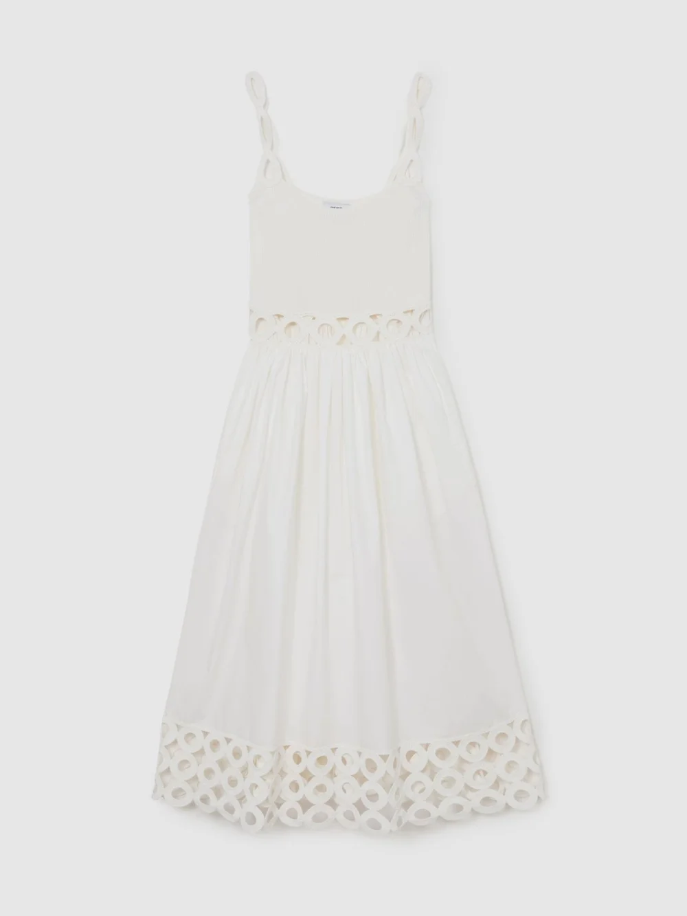 Reiss Rib-knit Woven Mix Cut-out Midi Dress, view 2