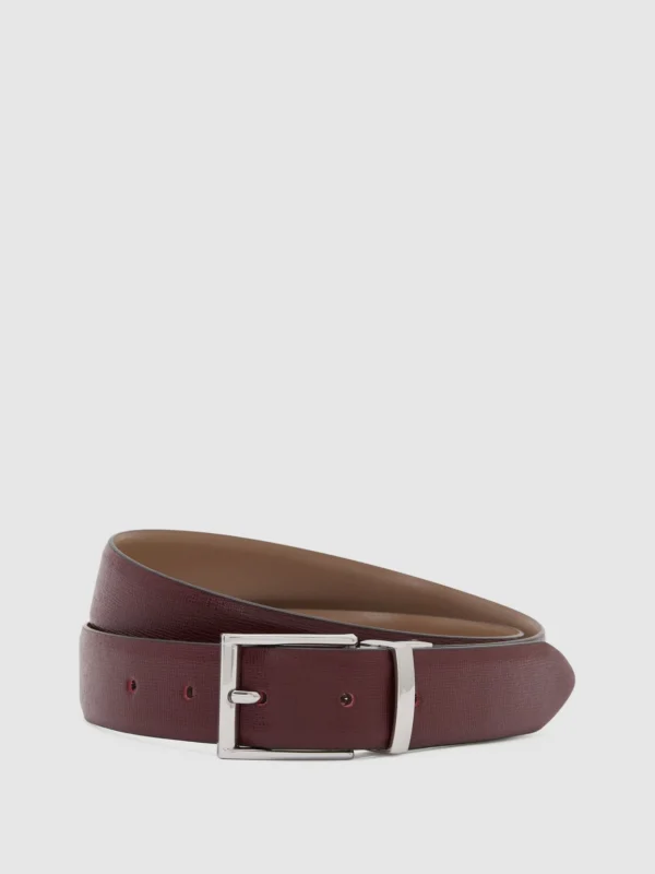 Reiss Ricky Bordeaux & Stone Reversible Leather Belt, 32
