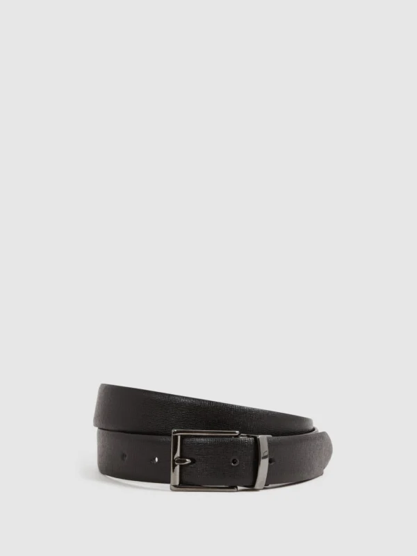 Reiss Ricky Reversible Belt - Black and Dark Brown Leather Plain