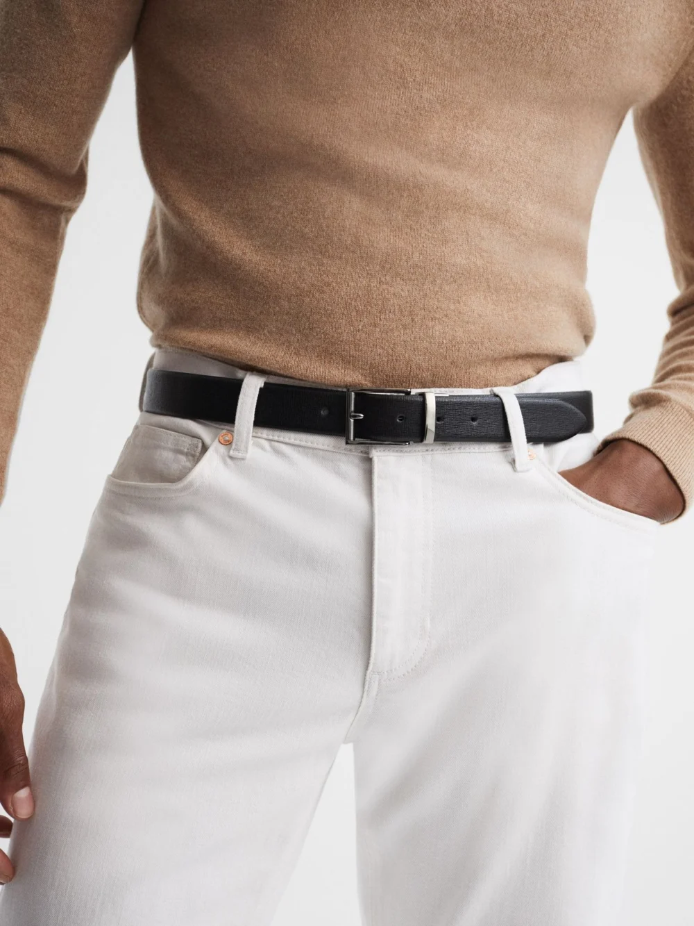 Reiss Ricky Reversible Belt - Black and Dark Brown Leather Plain, view 2