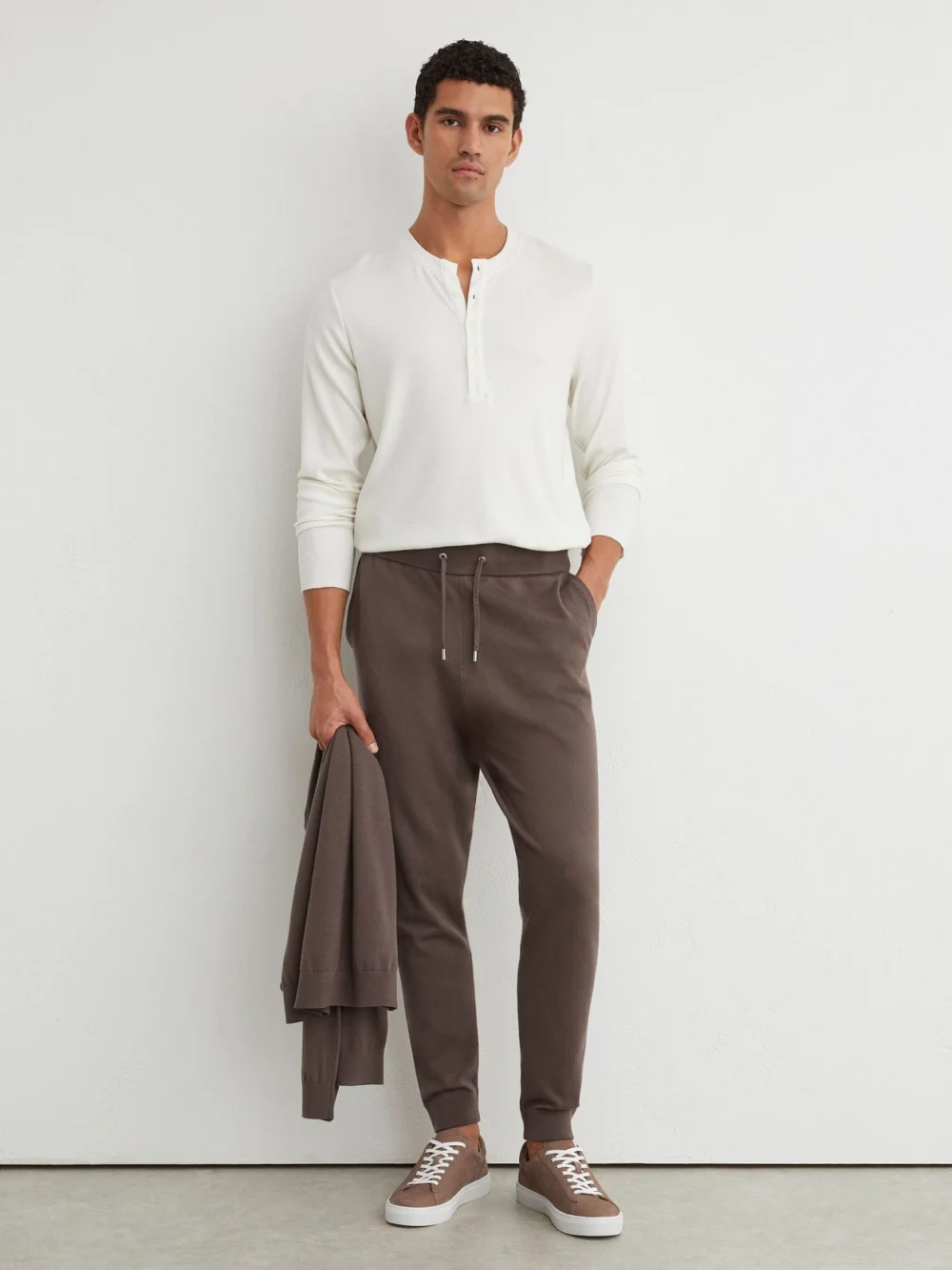 Reiss Ridge Brown Merino Wool-blend Cuffed Joggers