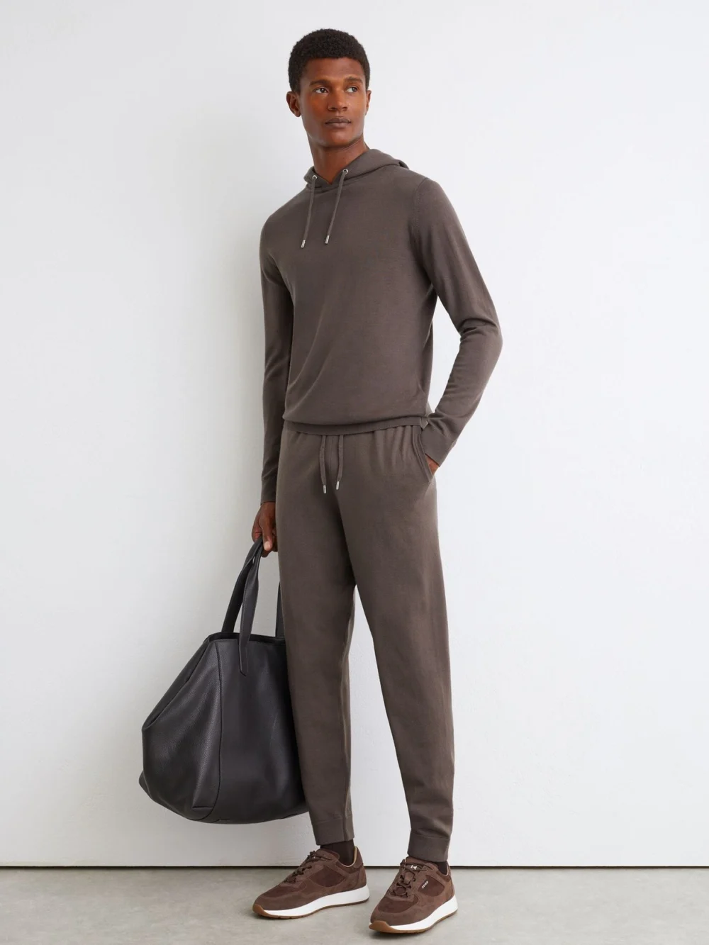 Reiss Ridge Brown Merino Wool Drawstring Hoodie