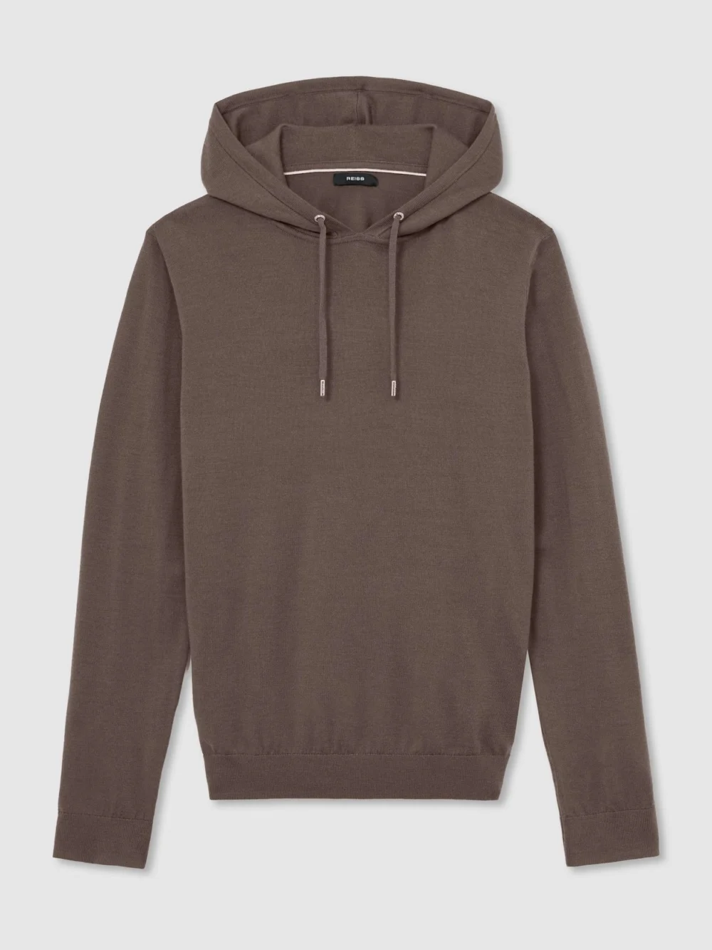 Reiss Ridge Brown Merino Wool Drawstring Hoodie, view 2
