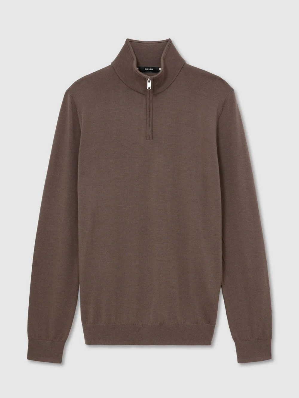 Reiss Ridge Brown Merino Wool Half-zip Jumper, view 2