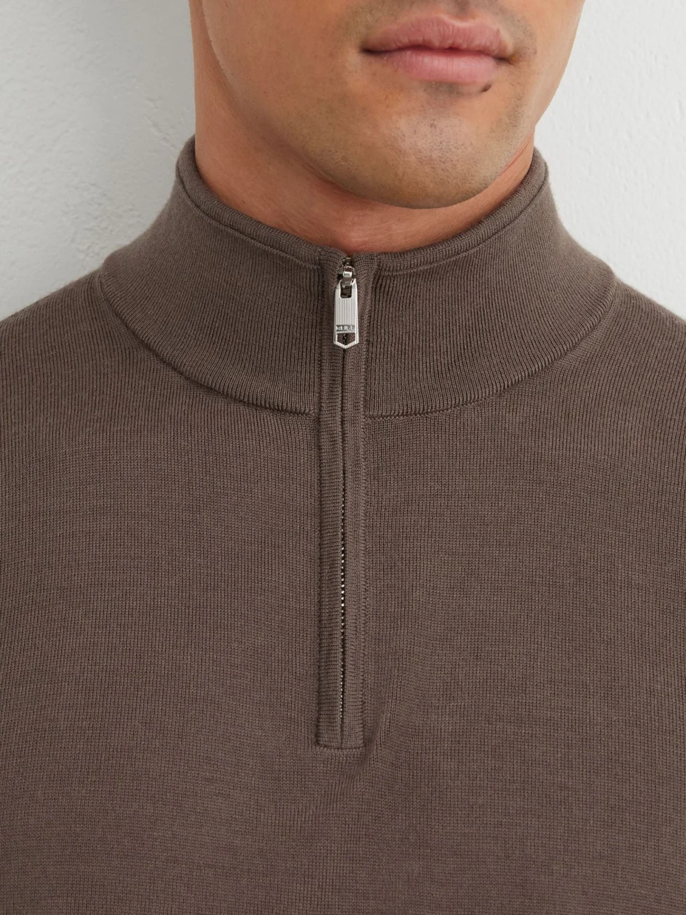 Reiss Ridge Brown Merino Wool Half-zip Jumper, view 3