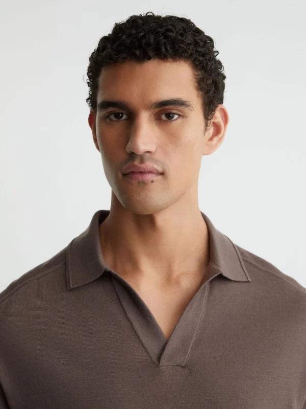 Reiss Ridge Brown Merino Wool Relaxed Polo Jumper
