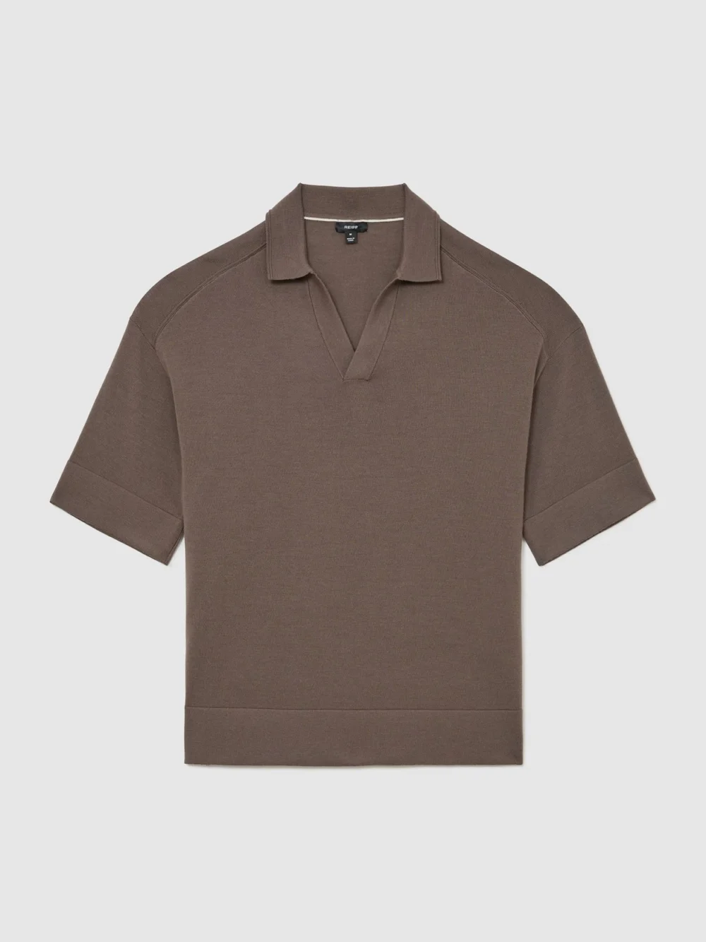 Reiss Ridge Brown Merino Wool Relaxed Polo Jumper, view 2