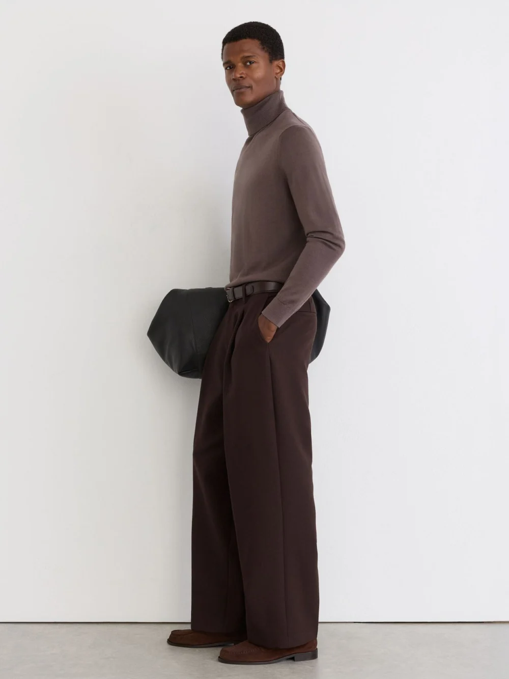 Reiss Ridge Brown Merino Wool Roll-neck Jumper, view 4