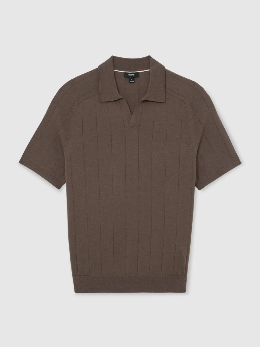 Reiss Ridge Brown Merino Wool Wide-rib Polo Jumper, view 2