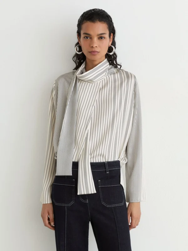 Reiss Rina Striped Scarf-neck Blouse, 14