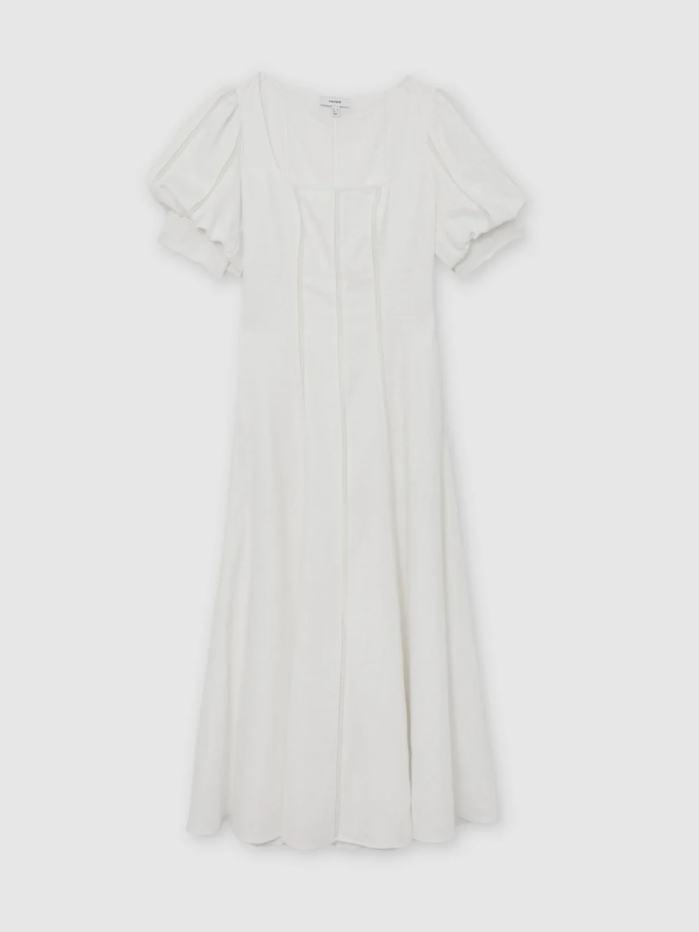 Reiss Riva Linen Puff-sleeve Embroidered Midi Dress, 14, view 2