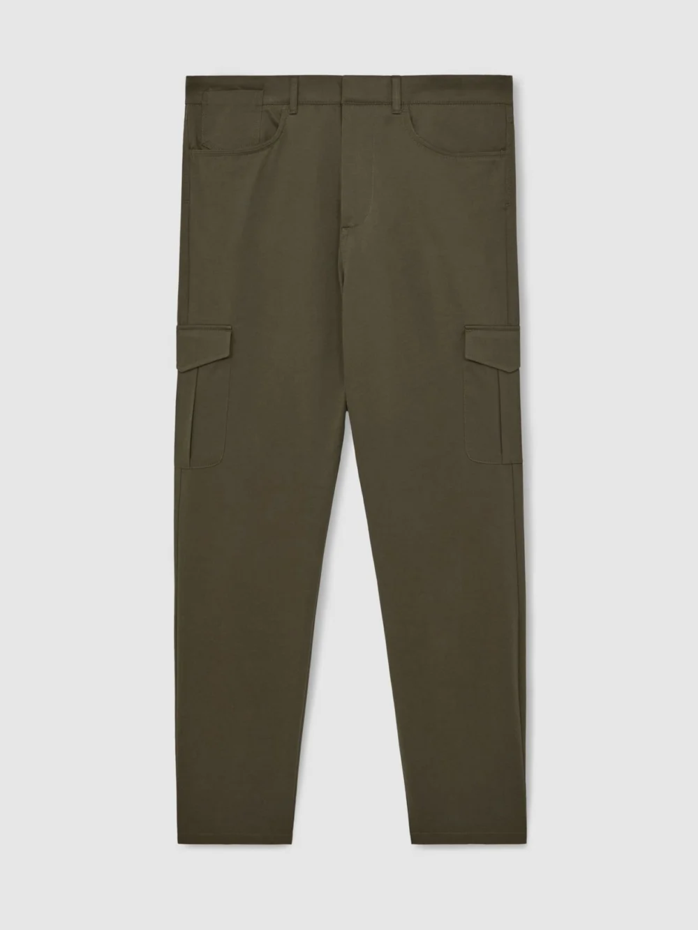 Reiss Rogan Olive Green Cotton Tapered Cargo Trousers with Stretch, view 2